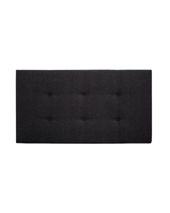 Upholstered polyester headboard with black buttons in various sizes