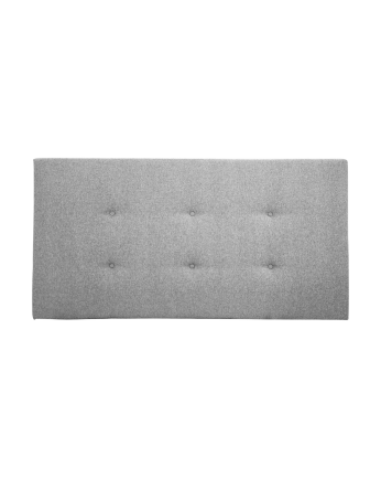 Upholstered polyester headboard with gray buttons in various sizes.
