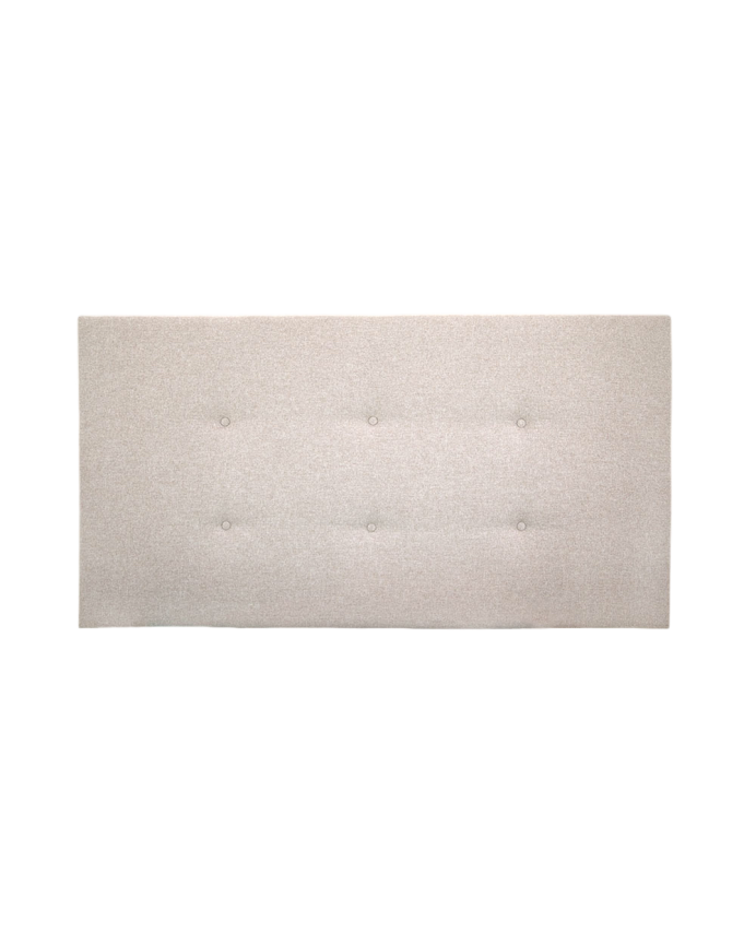 Upholstered polyester headboard with beige buttons in various sizes.
