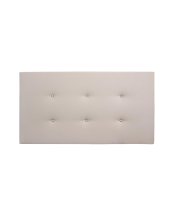 Upholstered headboard in brown faux leather with buttons in various sizes