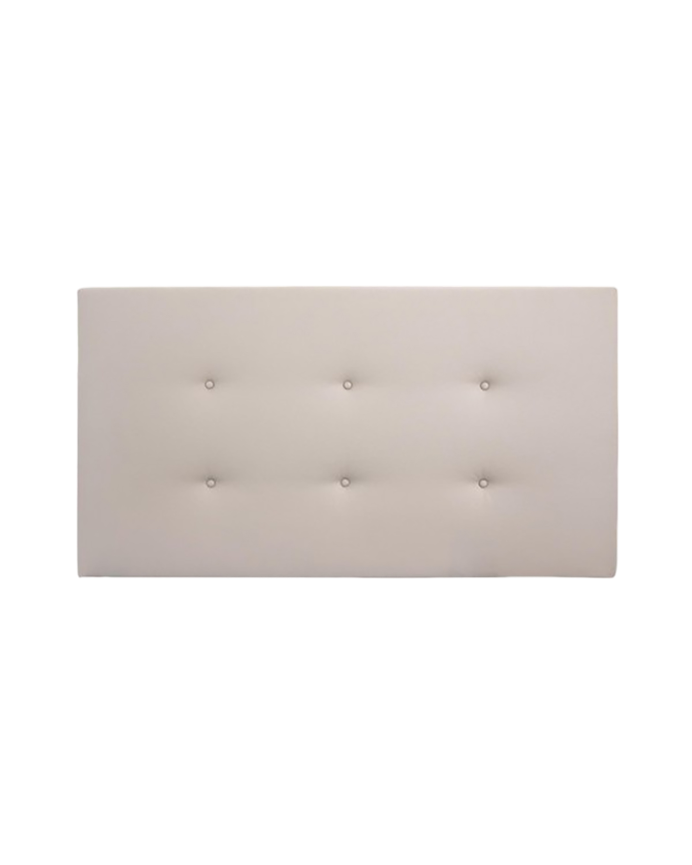 Upholstered headboard in brown faux leather with buttons in various sizes