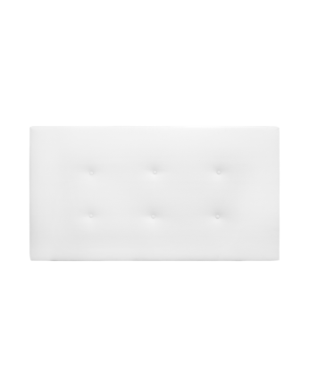 Upholstered faux leather headboard with white buttons in various sizes