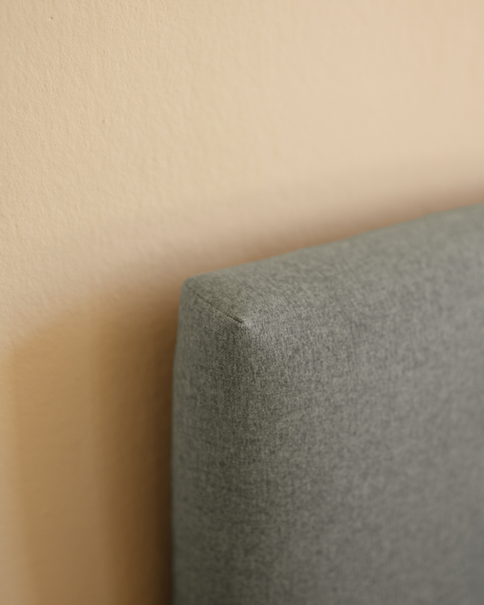 Upholstered polyester headboard with pleats in blue color in various sizes