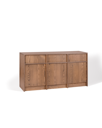 Bathroom furniture made of natural ash veneer in a hazelnut tone