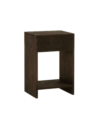 Mesita de noche de madera maciza con un cajón en tono nogal de 60x40cm