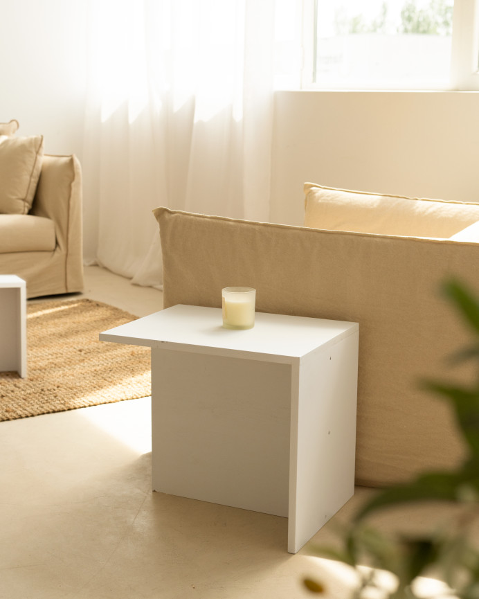 Mesa de centro 2 piezas de madera maciza en tono blanco de 100x44,6cm