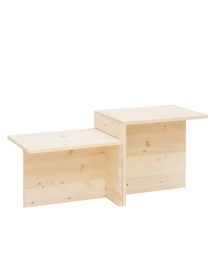 Mesa de centro 2 piezas de madera maciza en tono natural de 100x44,6cm