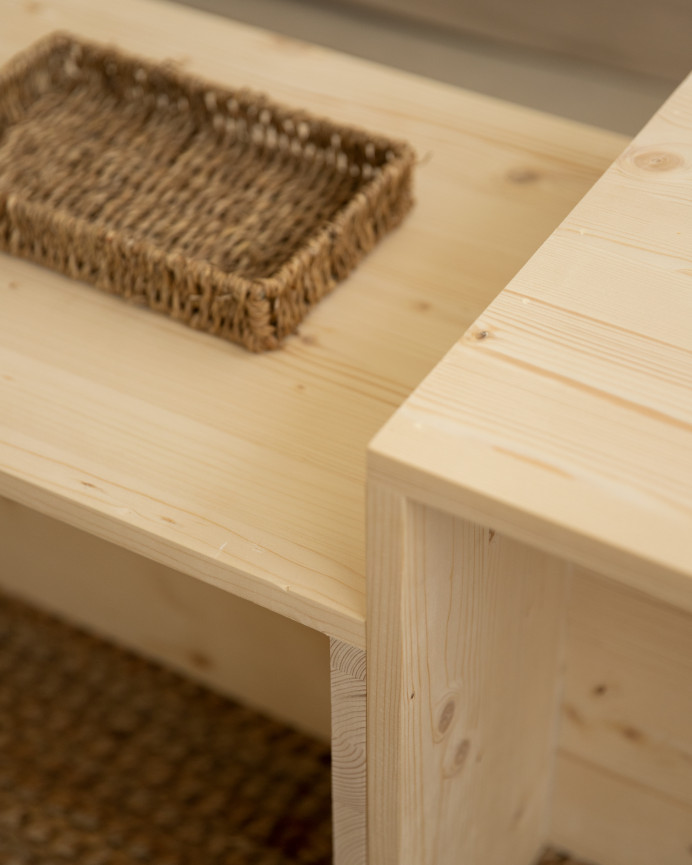 Mesa de centro 2 piezas de madera maciza en tono natural de 100x44,6cm