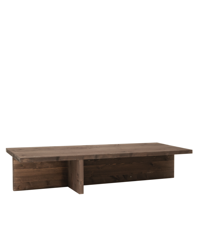 Mesa de centro de madera maciza en tono nogal de 123,5x27cm