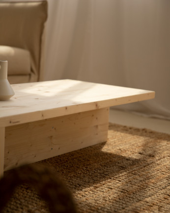 Mesa de centro de madera maciza en tono natural de 123,5x27cm