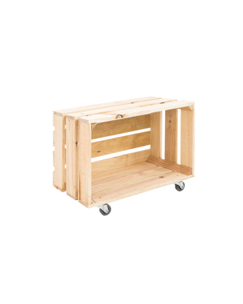Caja grande de madera maciza en tono natural con Ruedas Horizontal 49x25,5x30,5cm