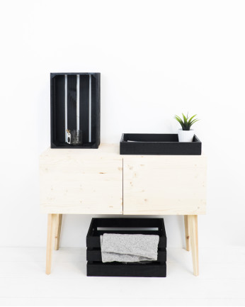 Caja pequeña de madera maciza tono negro 49x30,5x7,5cm
