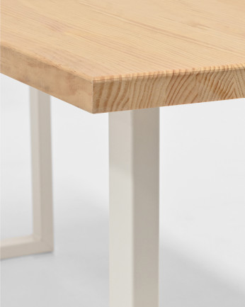 Mesa de comedor de madera maciza acabado natural con patas de hierro blancas de varias medidas