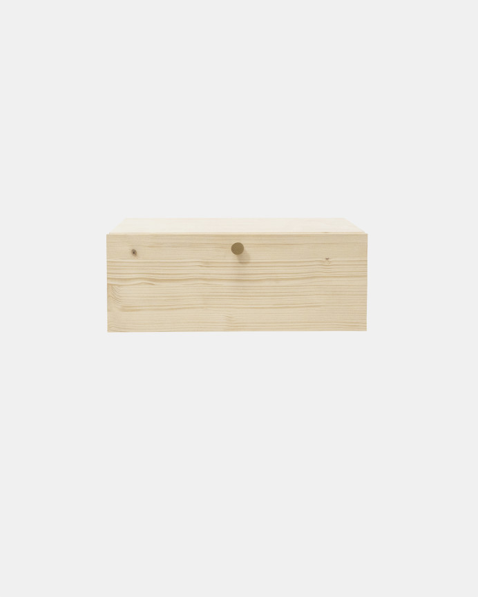 Mesita de noche de madera maciza flotante con tirador en tono natural de 40cm