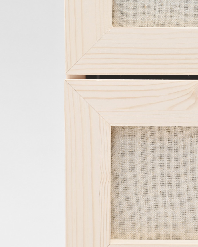 Cómoda de madera maciza y lino con seis cajones en tono natural de 76x120cm