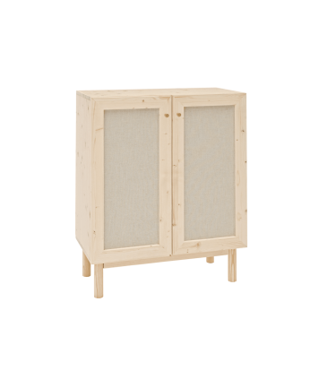 Aparador de madera maciza y tejido de lino de 2 puertas en tono natural de 100x80cm