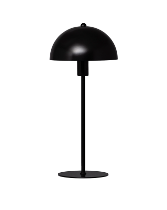 Lámpara de mesa elaborada con aluminio color negro.