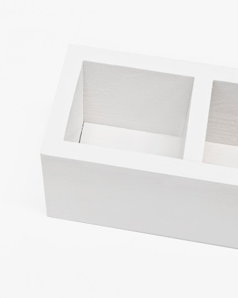 Organizador con cuatro departamentos de madera maciza tono blanco de 10x40cm