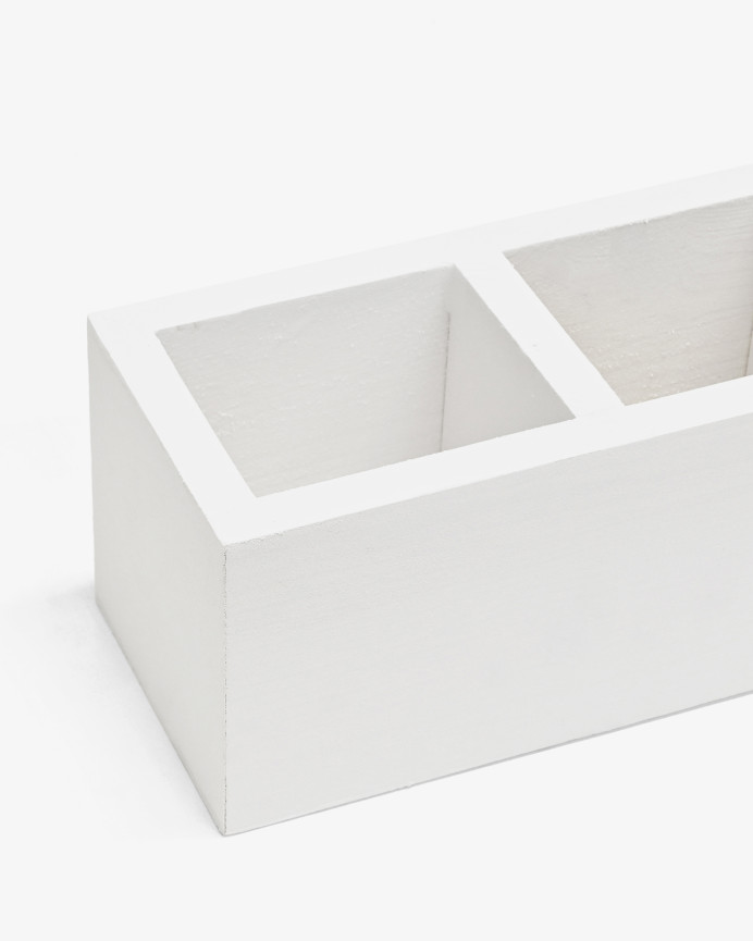 Organizador con cuatro departamentos de madera maciza tono blanco de 10x40cm