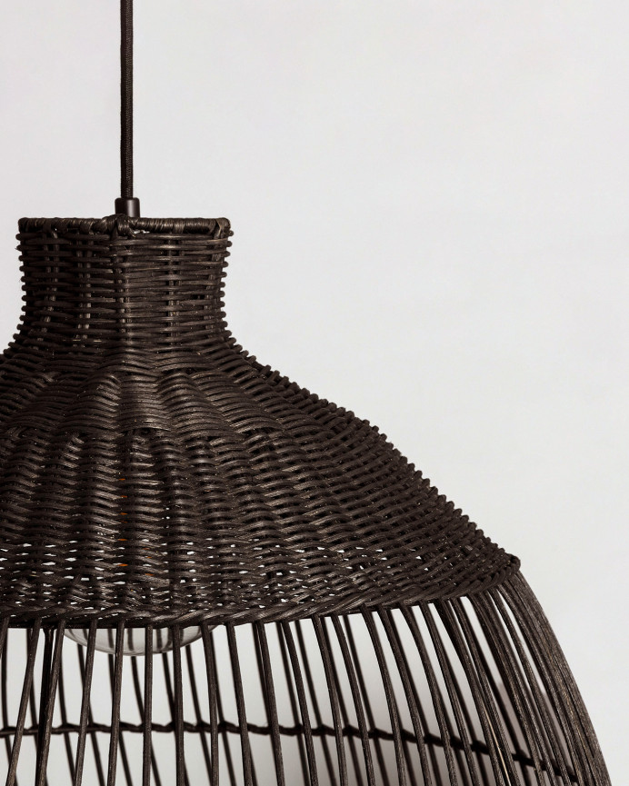 Lámpara de techo de fibras de mimbre natural en color negro de 60x50cm