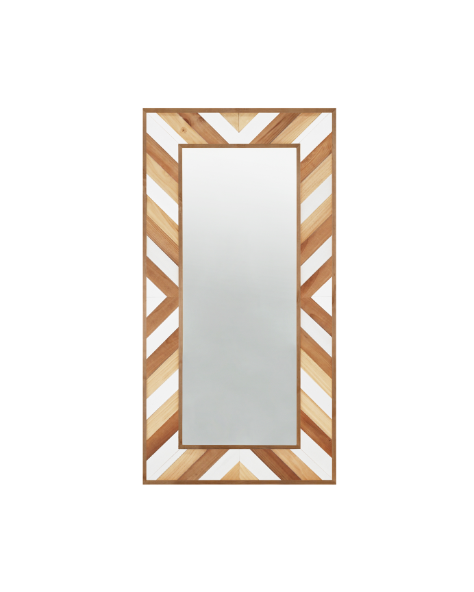 Espejo de madera maciza en tono roble oscuro, natural y blanco de 163x84cm