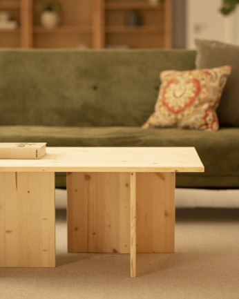 Mesa de centro de madera maciza tono natural 40x100cm