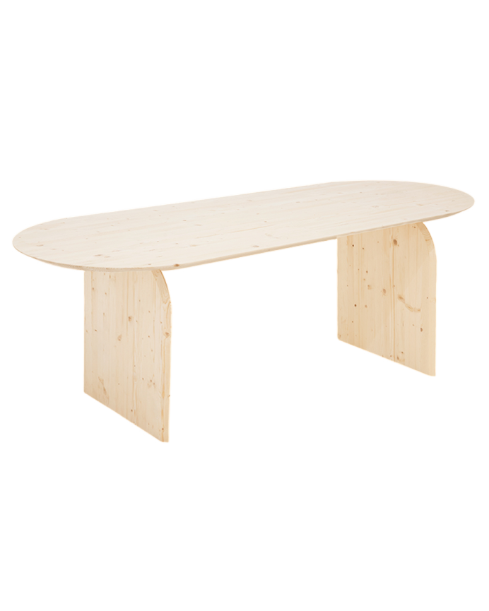 Mesa de comedor ovalada de madera maciza en tono natural de varias medidas