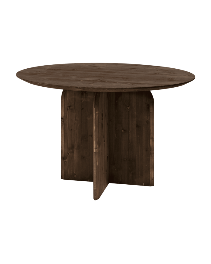 Mesa de comedor redonda de madera maciza en tono nogal de 110cm