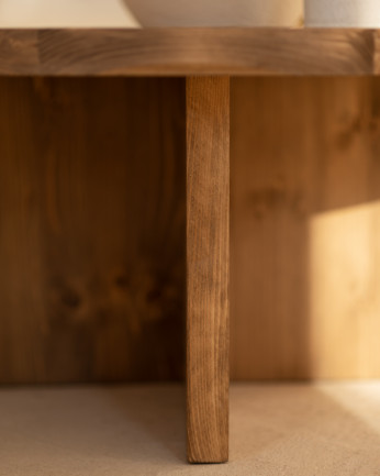 Pack 2 mesas de centro redondas de madera maciza en tono roble oscuro 80x80cm