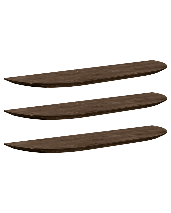Pack 3 estanterías redondeadas de madera maciza flotantes tono nogal varias medidas