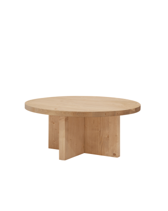 Mesa de centro redonda de madera maciza acabado roble medio de varias medidas