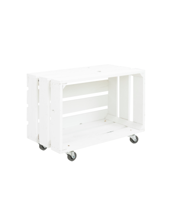 Caja grande de madera maciza tono blanco con ruedas horizontal 49x25,5x30,5cm