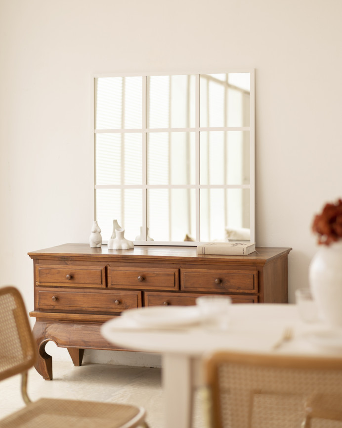 Espejo de madera color blanco de 90x90cm