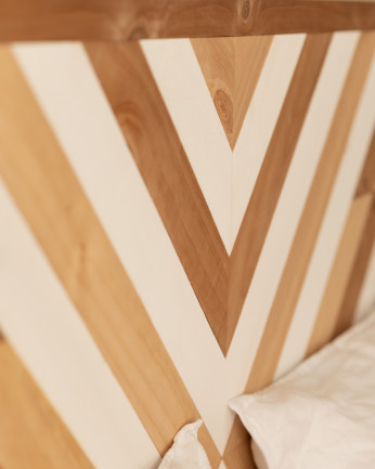 Cabecero de madera maciza en tono roble oscuro, natural y blanco de 163x84cm