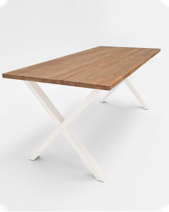 Mesa elaborada con madera maciza en tono roble oscuro y blanco en varias medidas