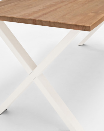 Mesa elaborada con madera maciza en tono roble oscuro y blanco en varias medidas