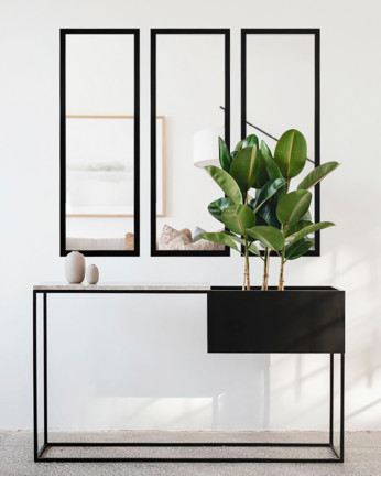 Set de 3 espejos de pared rectangulares de madera tono negro de 90x30cm