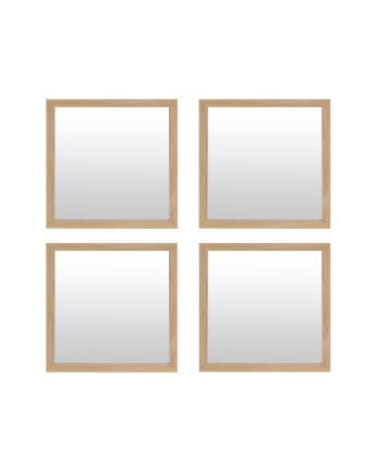 Set de 4 espejos de pared cuadrados de madera tono natural de 30x30cm