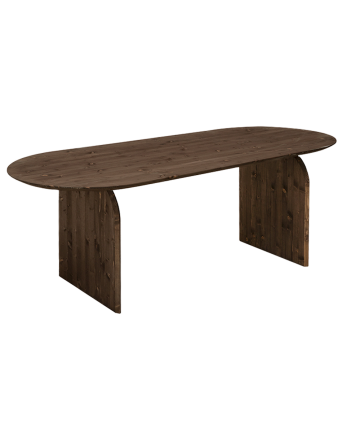 Mesa de comedor ovalada de madera maciza en tono nogal de varias medidas