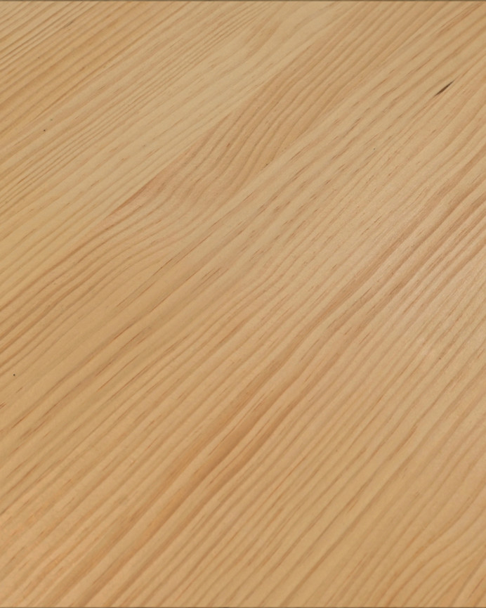 Mesa de comedor de madera maciza acabado roble medio con patas de hierro blancas de varias medidas