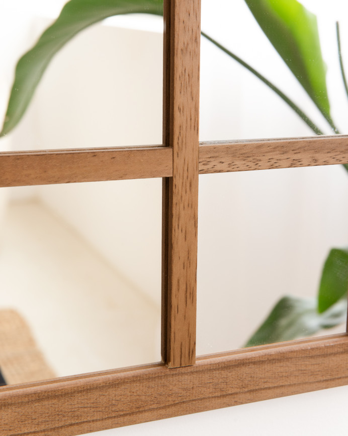 Espejo rectangular de pared tipo ventana elaborado con madera de 90x60cm