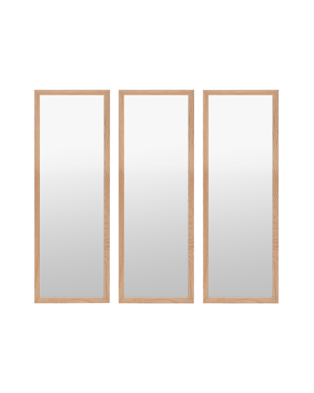 Set de 3 espejos de pared rectangulares de madera tono natural de 90x30cm