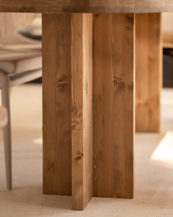 Pack mesa de comedor ovalada y banco de madera maciza en tono roble oscuro de varias medidas