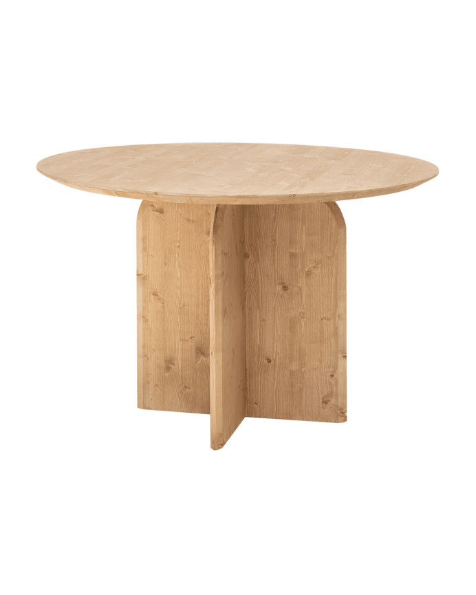 Mesa de comedor redonda de madera maciza en tono roble medio de 110cm