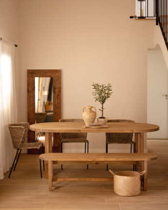 Mesa de comedor de madera maciza ovalada en tono roble oscuro de varias medidas