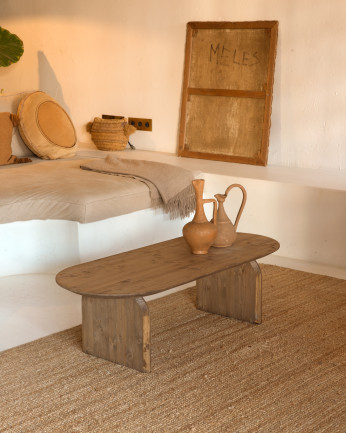 Mesa de centro ovalada de madera maciza en tono roble oscuro de varias medidas
