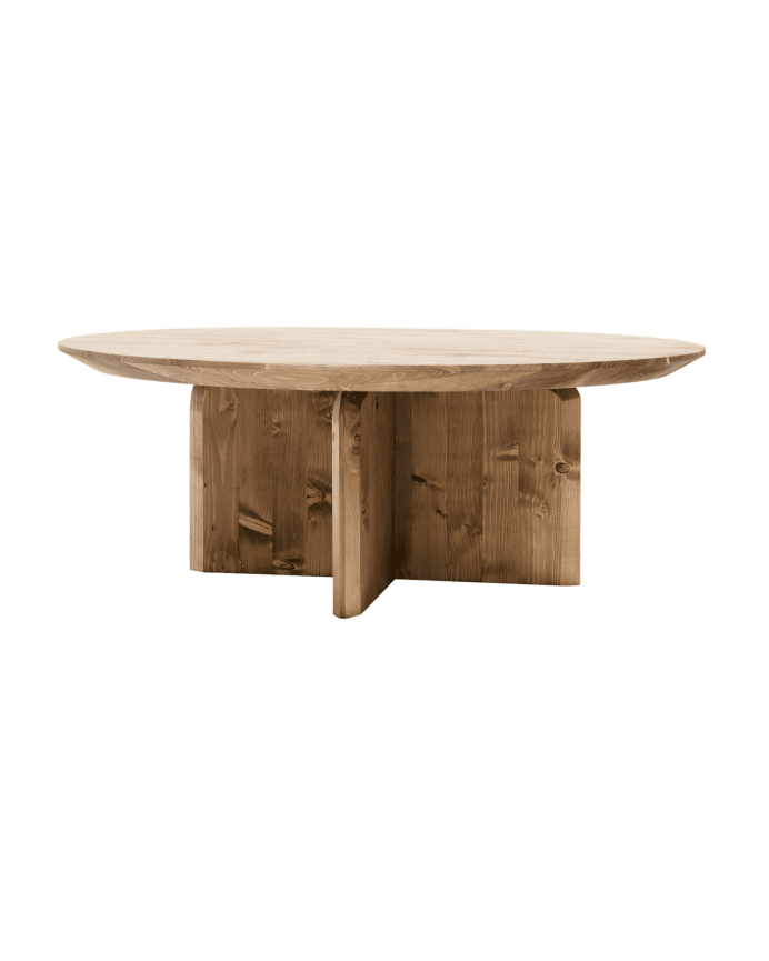 Mesa de centro redonda de madera maciza en tono roble oscuro de varias medidas