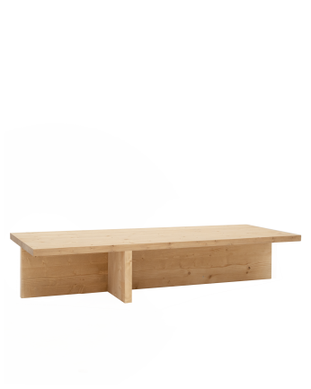 Mesa de centro de madera maciza en tono roble medio de 123,5x27cm
