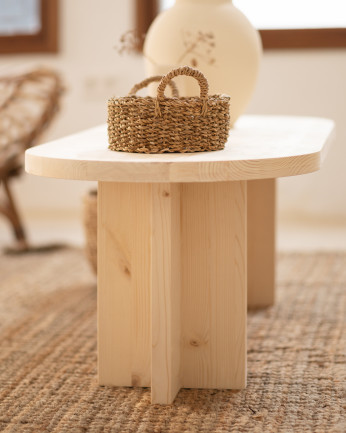 Mesa de centro de madera maciza en tono natural de 120x40cm