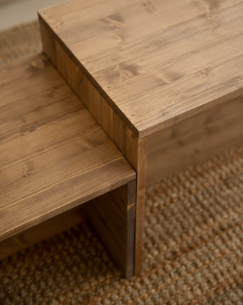 Mesa de centro 2 piezas de madera maciza en tono roble oscuro de 100x44,6cm